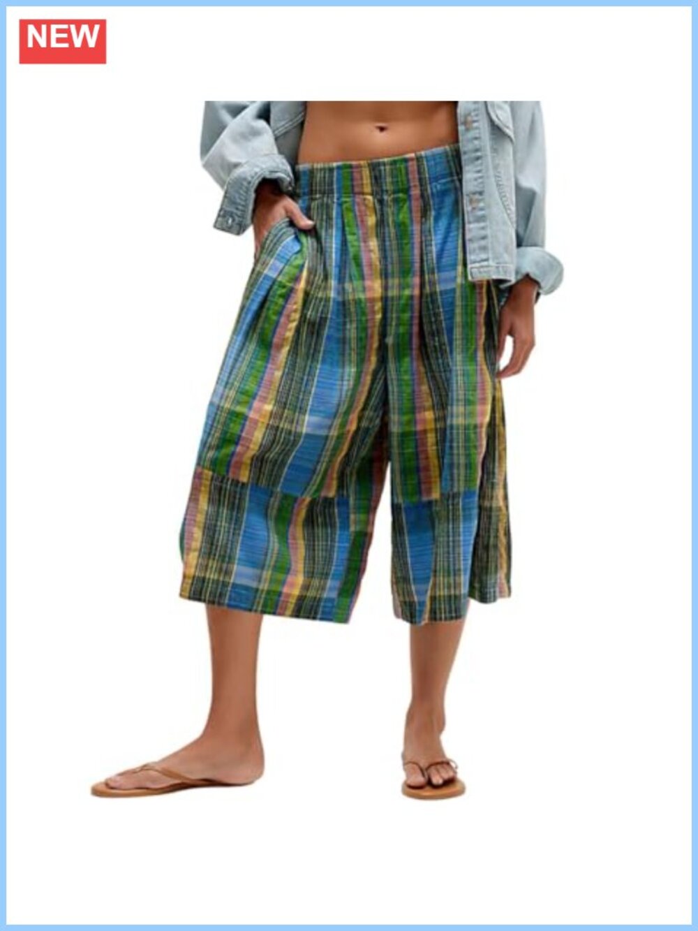 Vintage Plaid Wide Leg Cropped Pants with Pockets - Y2K Capri Palazzo